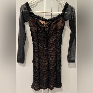 Bodycon Shirred Off The Shoulder Dress
